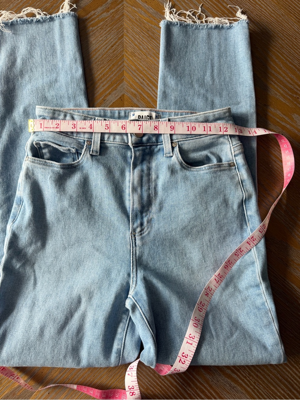 PAIGE Accent High Rise Ankle Straight Jeans Raw Hem Light Wash 27 - Picture 6 of 8